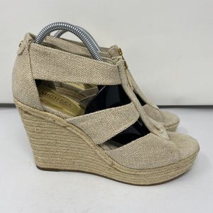 MICHAEL KORS Damita Women's 8 MED Beige & Metallic Gold PV18K Platform Sandals